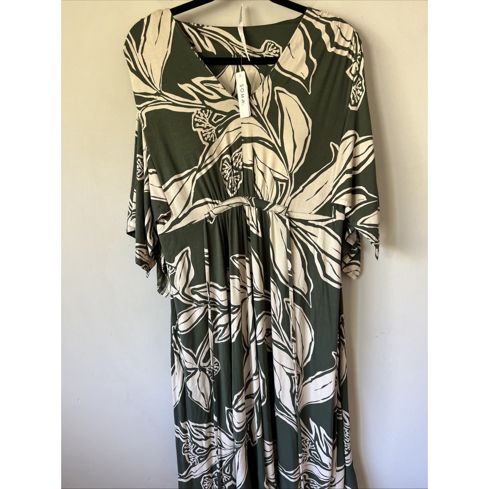 NEW Soma Soft Jersey Caftan Short Bra Dress Size Large Leaf it be Climbing Ivy - Picture 5 of 6